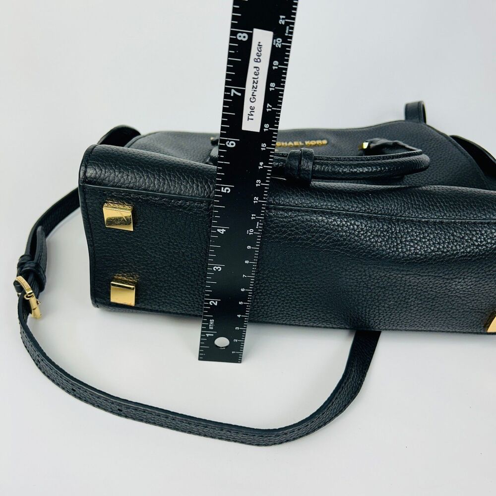 Michael Kors Black Pebbled Leather Handbag Crossbody Satchel Tote Gold Hardware - Picture 15 of 15